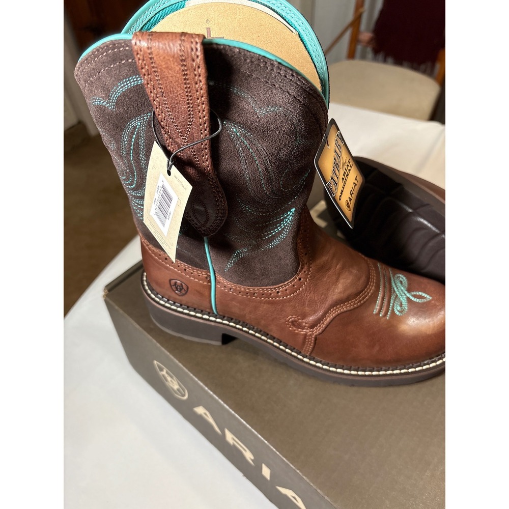 Ariat Fatbaby Original Western Boots Brown Turquoise Leather Suede 10000832 9.5B - Picture 3 of 6